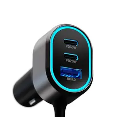 KLIP XTREME - KX Car Charger 100W Max 4xUSB-C PD30W + 2xUSB-A QC 3.0 Extension Cable