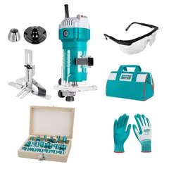 TOTAL - Kit Rebordeadora 600w + Set 12 Fresas + Maletín + Epp