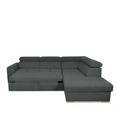 GENERICO - Sofacama en L gris oscuro con baúl y sistema extensible
