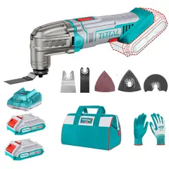 TOTAL - Multiherramienta 20v + 2 Baterías + Guantes + Maletín