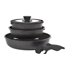 HOME - Set Ollas Donor 5 Piezas Cerámica Granito Marmol Antiadherente Negro