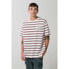 KOAJ - Camiseta crema clara a rayas manga corta college Hombre