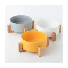 AFM - Comedero O Bebedero Cerámica - Madera Para Perros