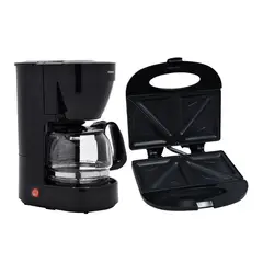 TEZZIO - Combo Sanduchera 2 Puestos + Cafetera Eléctrica 6 Tazas