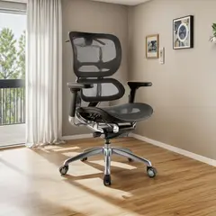 MUEBLESYA - Silla de Oficina Premium Girardota Mesh Negra con Base Cromo