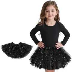 GENERICO - Disfraz Tutu Falda Brillante Para Niña De 30 Cm Negro