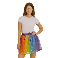 GENERICO - Tutu Falda Disfraz Brillante Multicolor Arcoiris 37Cm Adulto