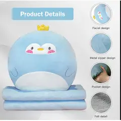 BEBESITOS - Peluche Almohada Con Cobija Térmica Viaje pinguino