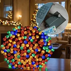 GENERICO - Guirnalda Navideña Luces Navidad Panel Solar 50 Mts Led Cable Verde