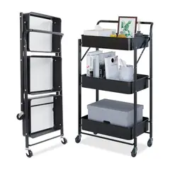 AMERICAN GENERICS - Organizador Metálico Plegable 3 Niveles Multiusos Con Ruedas