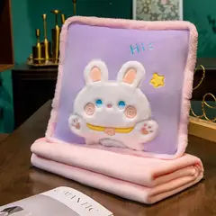 BEBESITOS - REGALO PARA NIÑOS ALMOHADA CON COBIJA CONN DIBUJOS 3D CONEJA