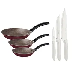 TRAMONTINA - Combo de Cocina - Sartenes X3 Und Turim + Cuchillos X3 Und Condor