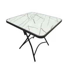 GENERAL - Mesa Vidrio Plegable Metálica Cuadrada 80x80 CM Alto 71 CM Blanca