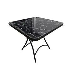 GENERAL - Mesa Vidrio Metálica Plegable Cuadrada 80x80 CM Alto 71 CM Negra