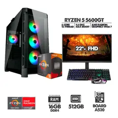 AMD - COMPUTADOR RYZEN 5 5600G - 16GB RAM - SSD 512GB - CHASIS 4 FANS + MONITOR 22