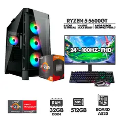 AMD - COMPUTADOR RYZEN 5 5600G - 32GB RAM - SSD 512GB - CHASIS 4 FANS + MONITOR 24 100HZ