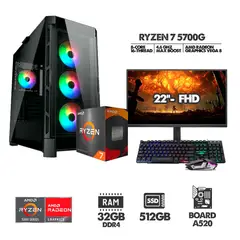 AMD - COMPUTADOR RYZEN 7 5700G - 32GB RAM - SSD 512GB - CHASIS 4 FANS + MONITOR 22