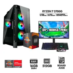 AMD - PC GAMER RYZEN 7 5700G + MONITOR 24" FULL HD RAM 16GB SSD 512GB CHASIS 4 FANS RGB + COMBO