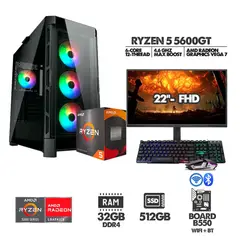 AMD - PC GAMER RYZEN 5 5600GT| BOARD B550 WIFI| RAM 32GB SSD 512GB| MONITOR 22" 120HZ FHD