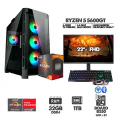 AMD - PC GAMER RYZEN 5 5600GT| BOARD B550 WIFI| RAM 32GB SSD 1TB| MONITOR 22" FHD + COMBO
