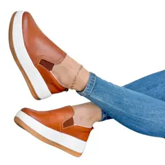 EVEGONZ - Mocasín Café en Cuero Zapato Casual de Mujer