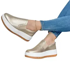 EVEGONZ - Mocasín Dorado en Cuero Para Mujer Zapato Casual