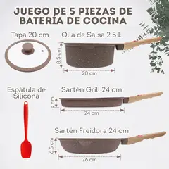 KOBALT - Juego de 5 ollas y sartenes antiadherentes de cerámica Marrón