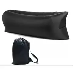 JUGUETELANDIA - CAMA COJIN SILLA INFABLE PARA DESCANSO CON ESTUCHE COLOR NEGRO