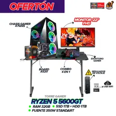 AMD - PC Gamer Ryzen 5 5600GT / 32GB RAM / 2TB SSD / A520 / 350W / Monitor 22" FHD
