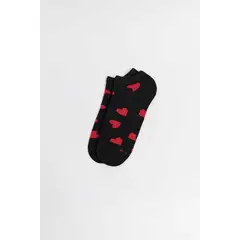 KOAJ - Medias en algodón tobilleras azules con corazones rojo Mujer