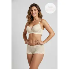 LILI PINK - Conjunto brasier y dos panties en microfibra con encaje