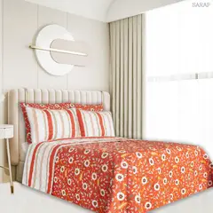 BALI - Colcha Cama KING Naranja Flores Rayas