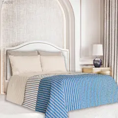 BALI - Colcha Cama Doble Beige Azul Rayas