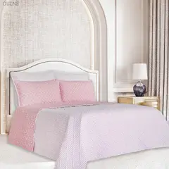 BALI - Colcha Cama Doble Rosado Puntos Cuadros