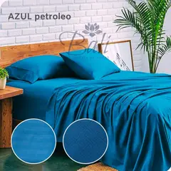 BALI - Sabanas Cama Queen Azul Petróleo Calidad Premium