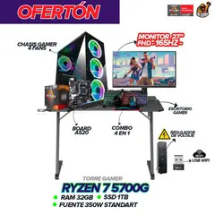 AMD - PC Gamer Ryzen 7 5700G / 32GB Ram / 1TB SSD / Monitor 27” 165Hz + Escritorio