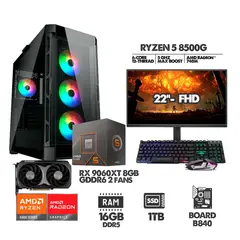 AMD - COMPUTADOR RYZEN 5 8500G - 16GB RAM - SSD 1TB -RX 9060XT 8GB + MONITOR 22