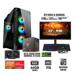 AMD - COMPUTADOR RYZEN 5 8500G - 64GB RAM - SSD 1TB - RTX 5050 8GB + MONITOR 22