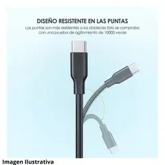 DANKI - Cable Carga Tipo C 2 Metros Diseno Compacto Resistente Negro