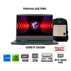 MSI - PORTATIL INTEL I7 13620H + RTX 3050 - 8GB RAM - 2TB M2 - 144HZ FHD + MORRAL INCLUIDO