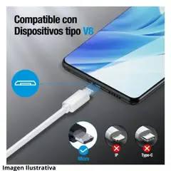 DANKI - Paquete 100 Cables USB V8 Longitud 70 Cm Diseño Compacto Carga Rapida