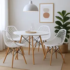 GENERICO - Juego de Comedor Redondo 4 Puestos Madera y Polipropileno Alba