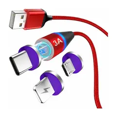 DANKI - Cable Carga Magnetico 3 Cabezales Intercambiables V8 Tipo C iP Rojo