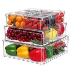 GENERICO - Set 10 Organizadores Apilables para Refrigerador con Tapa - Bandeja Drenaje