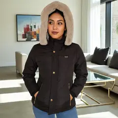 TOUCH - Chaqueta para Mujer con Capucha e Interior en Tela Ovejera Wendy Negro