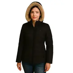 TOUCH - Chaqueta para Mujer con Capucha e Interior en Tela Ovejera Zara Negro