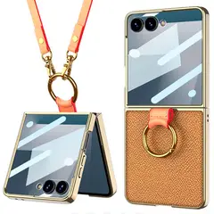 GENERICO - Funda GKK Electroplata de Lujo Con correa para Samsung Z Flip 7 Marron