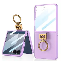 GENERICO - Estuche GKK Leather Anillo Deluxe + Glass para Samsung Z Flip7 lila