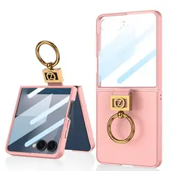 GENERICO - Estuche GKK Leather Anillo Deluxe + Glass para Samsung Z Flip7 Rosa