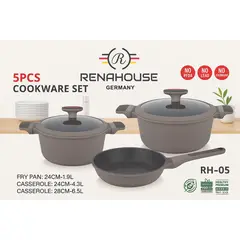 RENAHOUSE - Set de Ollas 6 Piezas Antiadherentes Granito Volcanico